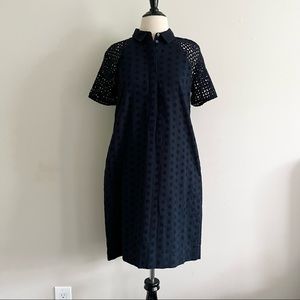 J Crew Navy Blue Eyelet Lace Shift Shirt Dress Size 4 NWT